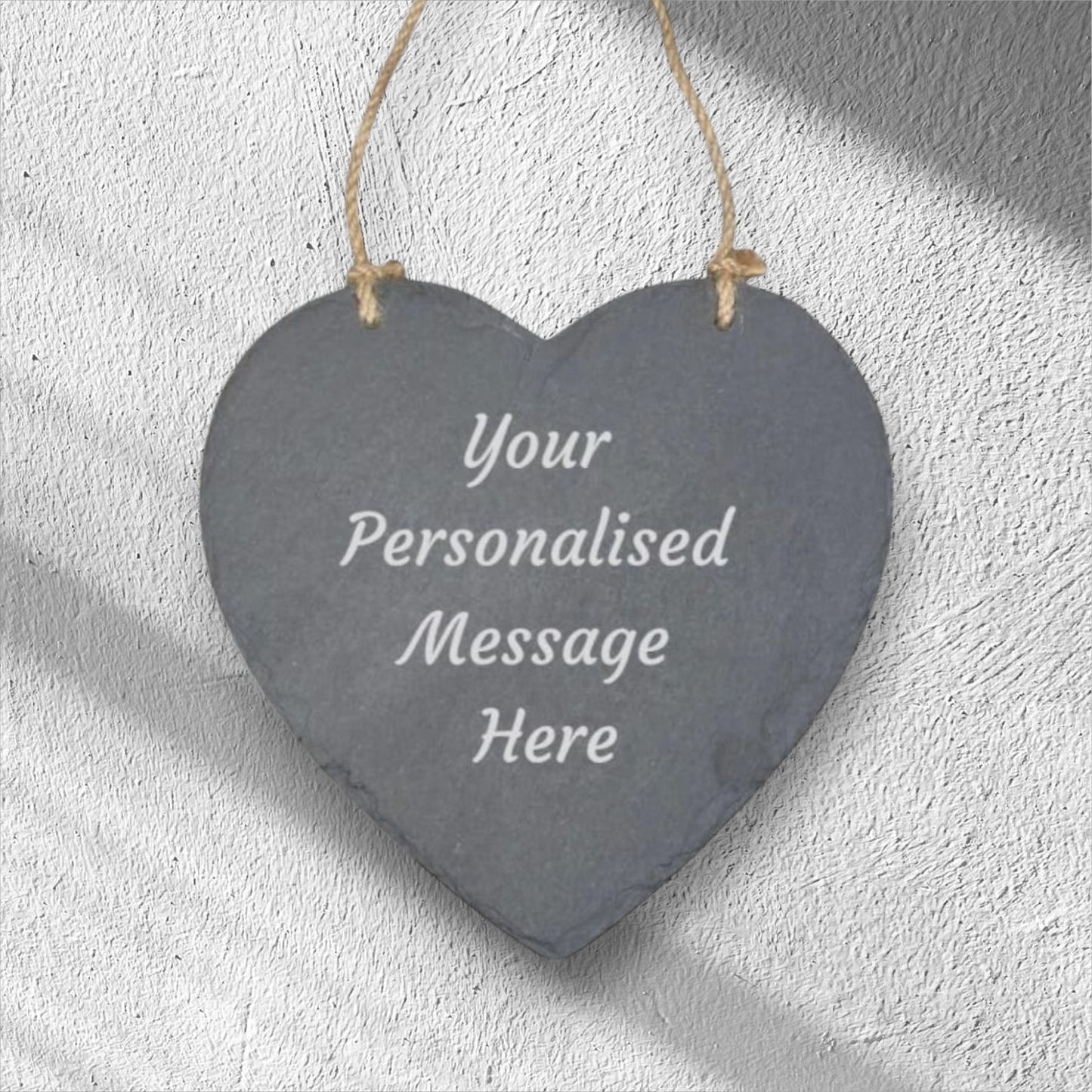 Personalized Engraved Heart Slate Hanging Sign – 24.5 cm High – Custom Text & Design