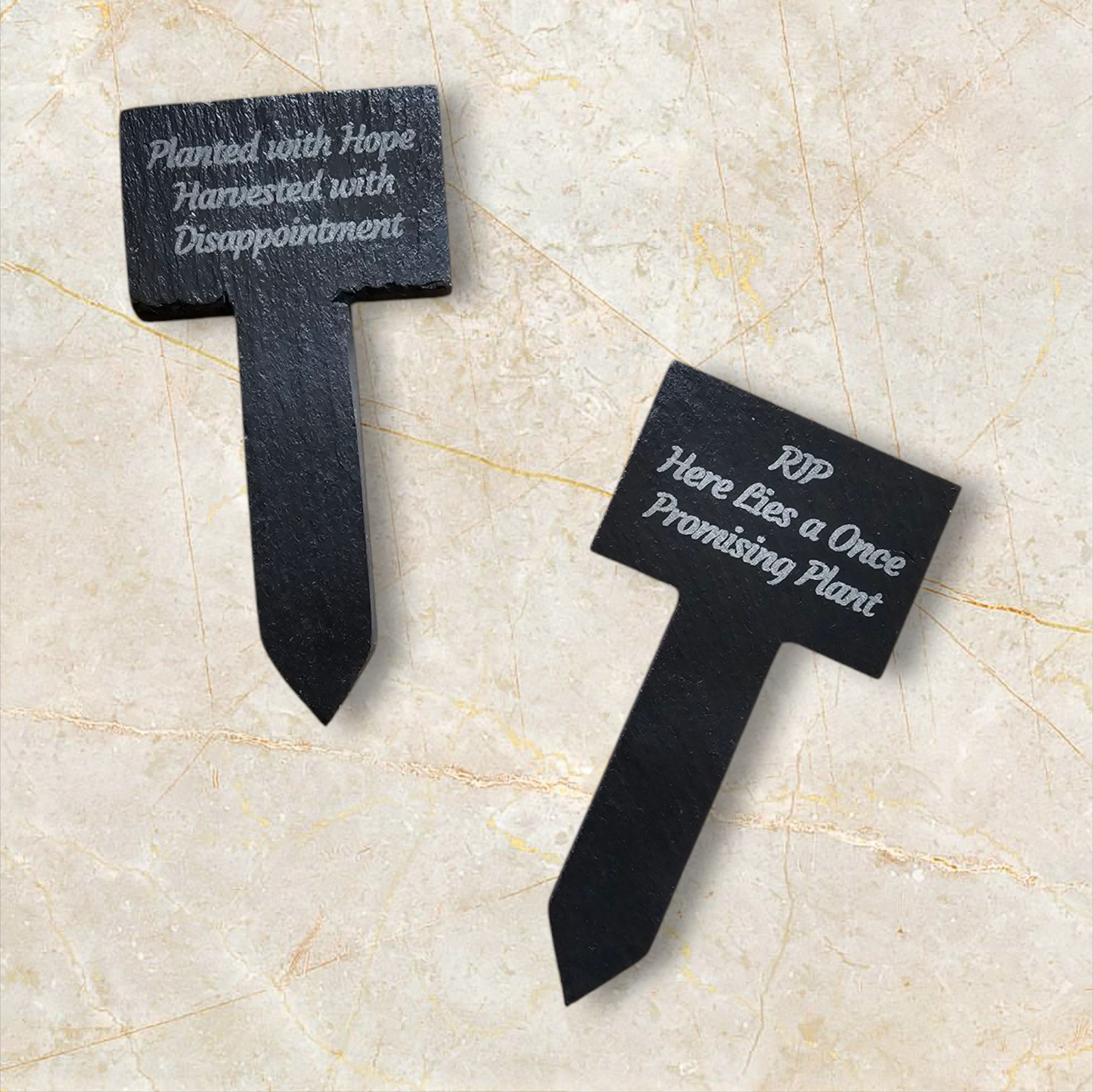 Funny Engraved Slate Plant Markers – Humorous Gardening Labels – Weatherproof & Durable